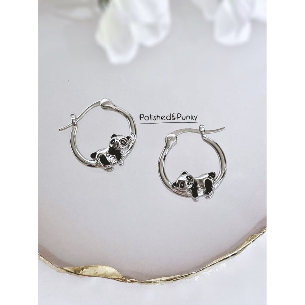Hoop Panda bear earrings ~ Panda bear Earrings ~ Bear Earrings~ in gift box